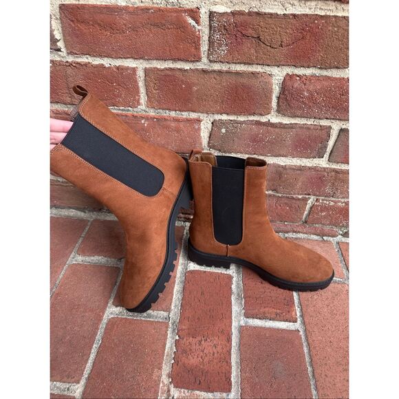 Ann Taylor Loft $156 Lug Chelsea Booties chestnut brown 9 NEW - Picture 8 of 9